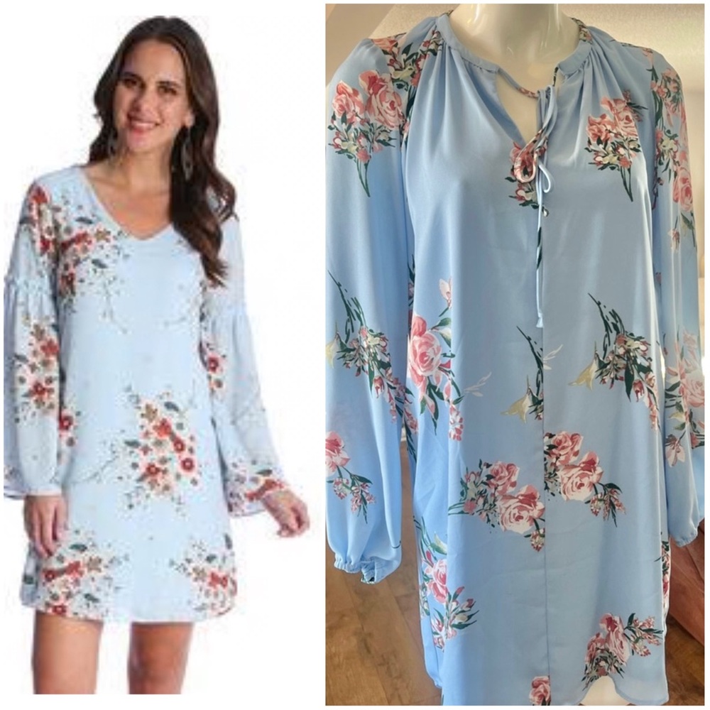Charles Henry Floral Blue Women's Loose Dress (Lined) Size Small